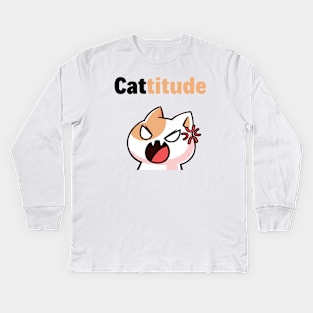 Moody Cat With A Cattitude Kids Long Sleeve T-Shirt